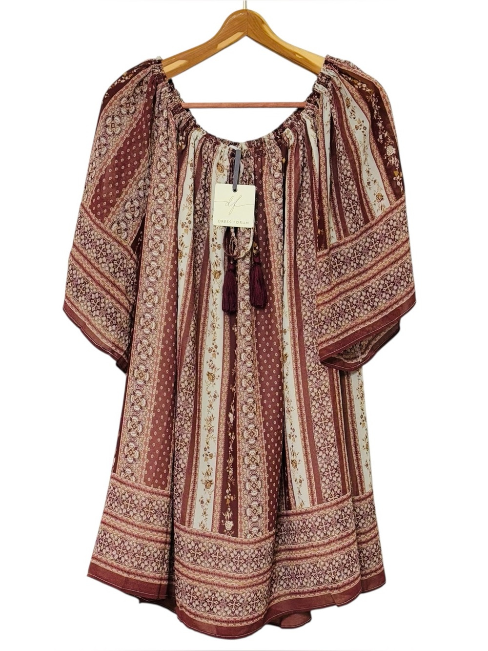 NWT Dress Forum Los Angeles Boho Patchwork Swing Dress Small Brown Burgundy